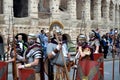 Roman army near colosseum at ancient romans historical parade