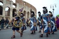 Roman army near colosseum at ancient romans historical parade Royalty Free Stock Photo