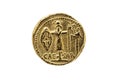 Roman Aureus Gold Coin replica of Julius Caesar with a Trophy of Gallic Arms Royalty Free Stock Photo