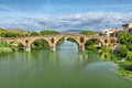 Roman bridge across the Arga river in Puente la Reina Royalty Free Stock Photo