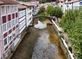 Roman bridge in the estuary of a fishing village in the Basque country called Ea, taken with a drone Royalty Free Stock Photo