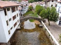 Roman bridge in the estuary of a fishing village in the Basque country called Ea, taken with a drone Royalty Free Stock Photo