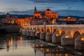 Roman bridge and La Mezquita at sunset in Cordoba Royalty Free Stock Photo