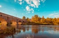 Roman bridge leading to the Salamanca cathedral, Spain Royalty Free Stock Photo