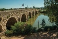 The Roman bridge over the Guadiana River at Merida Royalty Free Stock Photo