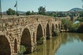 The Roman bridge over the Guadiana River at Merida Royalty Free Stock Photo