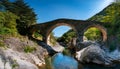 Roman bridge over a mountain stream, AI generated Royalty Free Stock Photo