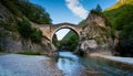Roman bridge over a mountain stream, AI generated Royalty Free Stock Photo