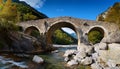 Roman bridge over a mountain stream, AI generated Royalty Free Stock Photo