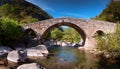 Roman bridge over a mountain stream, AI generated Royalty Free Stock Photo