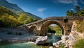 Roman bridge over a mountain stream, AI generated Royalty Free Stock Photo