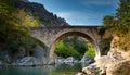 Roman bridge over a mountain stream, AI generated Royalty Free Stock Photo