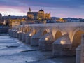 Roman bridge at sunset in Cordoba, Spain Royalty Free Stock Photo