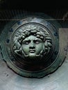 Bronze pan with medusa head at the British Museum in London England