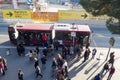 Roman Bus at the Colosseum stop in Rome, Italy