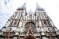 Roman catholic church. Church of St. Nicholas in Kiev. Gothic church with pointed towers