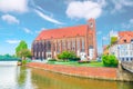 Sand island Wyspa Piasek and Mill Mlynski bridge over Oder Odra river in old historical city centre of Wroclaw Royalty Free Stock Photo