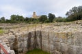 Roman cistern ruins and romanesque church of Sant Miquel de Olerdola, Barcelona province, Catalonia,