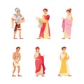 Roman Citizens Character Wearing Long Tunic and Sandals as Traditional Clothes Vector Set