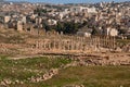 Roman City of Gerasa (Jerash, Jordan) is ancient city with 6.5 thousand years old. View from hill to main street