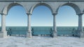 Roman clear 3D render design classic relax romantic classic sea view terrace romantic anceint style