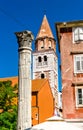 Roman column and Saint Simeon Church in Zadar, Croatia Royalty Free Stock Photo