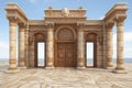 Roman columns and a closed door against white background for a classic architectural look Royalty Free Stock Photo