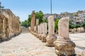Roman columns of the ruins in front of Ancient roman amphitheatre in Amman,Jordan, near the Amman Citadel