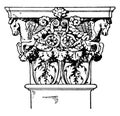 Roman-Corinthian Pilaster Capital, a leaf and floral design, vintage engraving