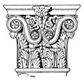 Roman-Corinthian Pilaster Capital, Rome, vintage engraving