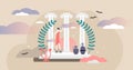 Roman culture vector illustration. Tiny historical tourism persons concept.