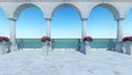 Roman 3D render romantic classic sea view terrace anceint style front view