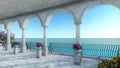 Roman 3D render sea view anceint style with romantic flower