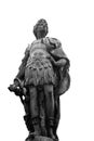 Roman emperor statue isolated over white background. Black and white image Royalty Free Stock Photo