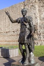 Roman emperor Trajan bronze statue at London Wall