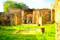 Exterior of ruins of antique and ancient Roman rich family home garden part of tourist destination