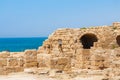 Roman falled stone buildin in caesarea Archaeological site close Royalty Free Stock Photo