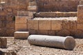 Roman falled stone pillar in cesarea Archaeological site close t Royalty Free Stock Photo