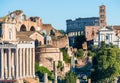 Roman Forum with ancient colonnades and ruins in Rome, Italy at sunset Royalty Free Stock Photo