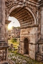Roman Forum with Arch against sunset in Rome, Italy Royalty Free Stock Photo