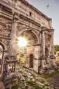 Roman Forum with Arch against sunset in Rome, Italy Royalty Free Stock Photo