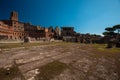 Roman Forum, arches and columns in Rome, Italy. Antique ruins of historical landmarks. Royalty Free Stock Photo