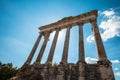 Roman Forum, arches and columns in Rome, Italy. Antique ruins of historical landmarks.