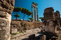 Roman Forum, arches and columns in Rome, Italy. Antique ruins of historical landmarks. Royalty Free Stock Photo