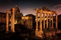 The Roman Forum, Italian Foro Romano in Rome, Italy at night. Royalty Free Stock Photo