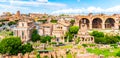 Roman Forum, Latin Forum Romanum, most important cenre in ancient Rome, Italy. Aerial view from Palatine Hill Royalty Free Stock Photo