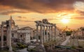 Roman Forum, Rome Italy. Ancient remains, cloudy sky at sunrise Royalty Free Stock Photo