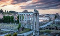 Roman Forum, Rome Italy. Ancient remains, cloudy sky at sunset Royalty Free Stock Photo