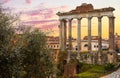 Roman Forum in Rome, Italy. Antique structures with columns Royalty Free Stock Photo