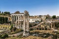 Roman forum with the temple of Saturn and the temple of Vespasian and Titus in the foreground. Rome, Royalty Free Stock Photo